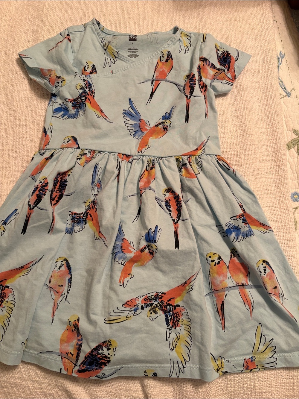 Tea Collection Girl’s Blue Parrot Print Dress size 5